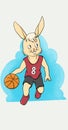 cute bunny and playing basketball