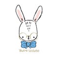 Cute Bunny Portrait in Glasses. Hand Drawn Lettering Royalty Free Stock Photo