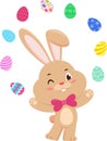 Cute Bunny Rabbit Cartoon Character Juggling With Easter Eggs