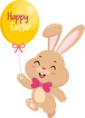 Cute Bunny Rabbit Cartoon Character Running With Balloon And Text Happy Easter Royalty Free Stock Photo