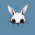 Minimalist Rabbit Drawing With Dripping Paint: Dark White And Sky-blue