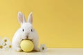 Cute bunny rabbit, easter egg and flowers. Concept of happy easter day Royalty Free Stock Photo