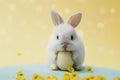 Cute bunny rabbit, easter egg and flowers. Concept of happy easter day Royalty Free Stock Photo