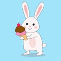 Cute Bunny Rabbit Holding Ice Cream Cartoon Vector