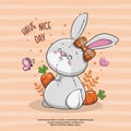 Cute Bunny Rabbit With Orange Carrot, Cartoon Illustration Royalty Free Stock Photo