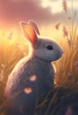 Cute Bunny rabbit sitting in a dreamy field