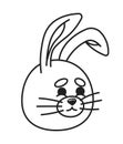 Cute bunny with relieved smile monochrome flat linear character head