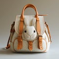 Cute Bunny Sachel Bag, White Color Backpack. Cozy Companion. Leather Bunny Backpack