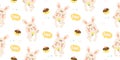 Cute bunny seamless Child animal pattern rabbit with pastel cartoon cupcake vector