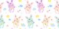 Cute bunny seamless Child animal pattern rabbit with pastel cloud and flower