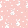 Cute bunny seamless pattern Sweet dreams Kids rabbit print Pink seamless background Vector texture Royalty Free Stock Photo