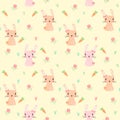 Cute bunny seamless pattern vector. Lovely bunny in flowers background.