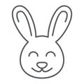 Cute Bunny thin line icon, easter and holiday, rabbit sign, vector graphics, a linear pattern on a white background, eps