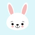 Cute bunny vector graphic icon. White rabbit animal head, face illustration. Isolated on blue background Royalty Free Stock Photo