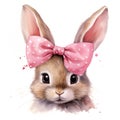 Cute bunny watercolor portrait. Rabbit with a bow Royalty Free Stock Photo