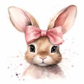 Cute bunny watercolor portrait. Rabbit with a bow Royalty Free Stock Photo