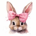 Cute bunny watercolor portrait. Rabbit with a bow Royalty Free Stock Photo
