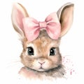 Cute bunny watercolor portrait. Rabbit with a bow Royalty Free Stock Photo