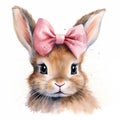 Cute bunny watercolor portrait. Rabbit with a bow Royalty Free Stock Photo