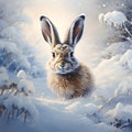 Cute bunny in winter Christmas forest Royalty Free Stock Photo