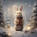 Cute bunny in winter Christmas forest Royalty Free Stock Photo