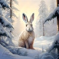 Cute bunny in winter Christmas forest Royalty Free Stock Photo