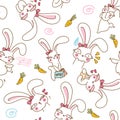 Cute bunnys seamless pattern background