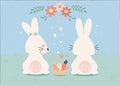 Cute bunnys silhoettes for Easter holidays. Spring greeting card for kids