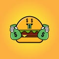 Cute burger cartoon mascot character funny expression