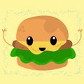 Cute Burger Flat Design Character Printable and Scalable