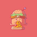 Cute Burger eating a pizza slice vector illustration.