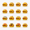 Cute burger with emoticons set