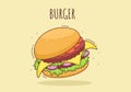 Cute Burger Fast Food Background Vector Illustration With Refreshing Ingredients. Tasty Image Meal in Flat Style Design Royalty Free Stock Photo