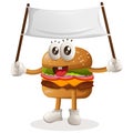 Cute burger holding blank banner