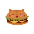Cute burger Kawaii food cartoon character vector Illustration on a white background