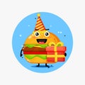 Cute burger mascot on birthday