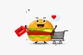 Cute burger mascot with black friday discount