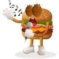 Cute burger mascot design singing, sing a song