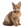 Cute Burmese breed cat portrait close-up isolated on white, lovely pet