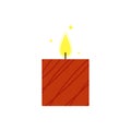 Cute burning square candle in candlestick. Vector illustration