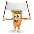 Cute burrito mascot holding blank banner Royalty Free Stock Photo