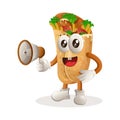 Cute burrito mascot holding megaphone Royalty Free Stock Photo
