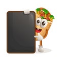Cute burrito mascot holding menu black Board, menu board, sign board Royalty Free Stock Photo