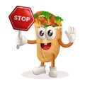 Cute burrito mascot holding stop sign, street sign, road sign Royalty Free Stock Photo