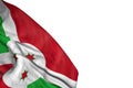 Cute Burundi flag with large folds lying flat in bottom left corner isolated on white - any holiday flag 3d illustration
