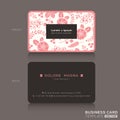 Cute Business Card Template With Pink Floral Pattern Background