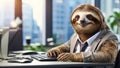 Cute business cartoon animal sloth working in the office creative style