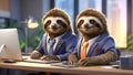 Cute business cartoon professional sloth working in idea character style career comic