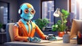 Cute business cartoon robot working the office project