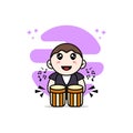 Cute business woman playing drums character design